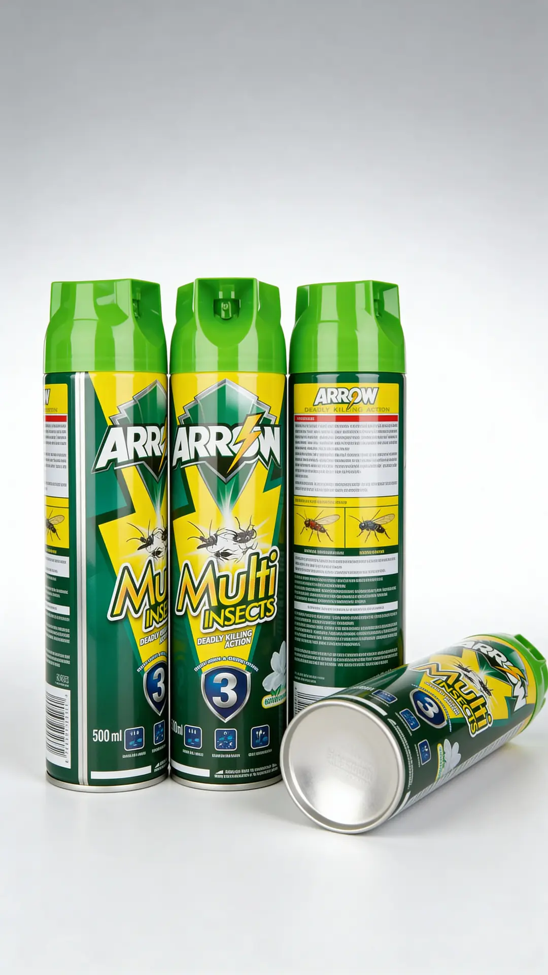 Group of ARROW Multi Insects aerosol cans showing multi insect aerosol spray range