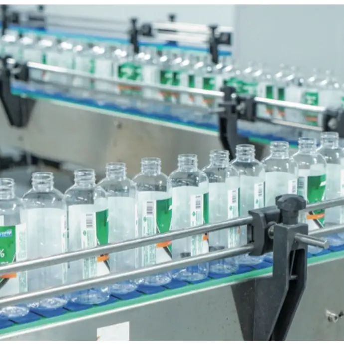 Automatic bottling line at AOGRAND factory producing household cleaners for OEM/ODM clients.