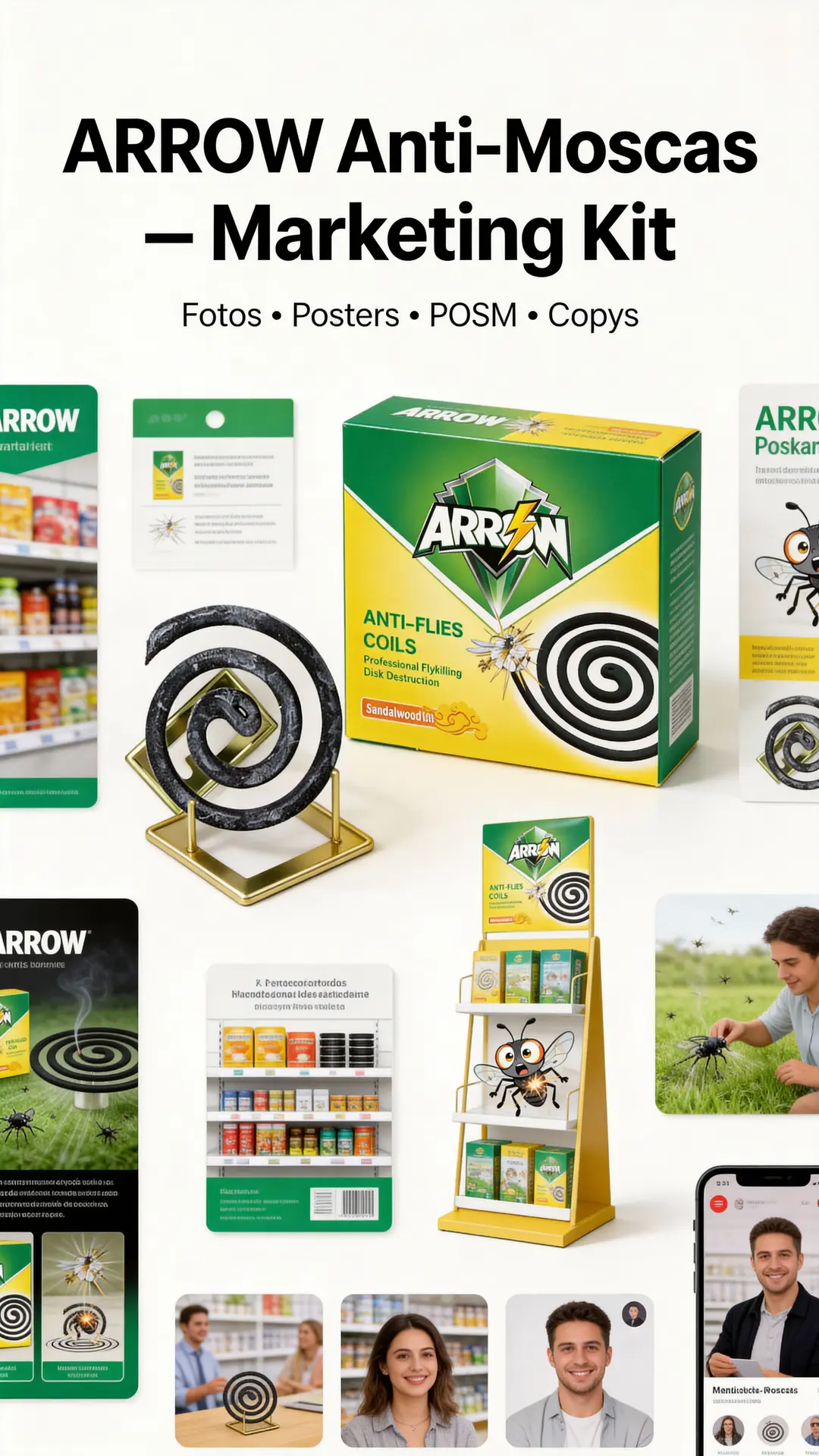 ARROW Anti-Flies Coils promotional asset collage for distributors and retailers