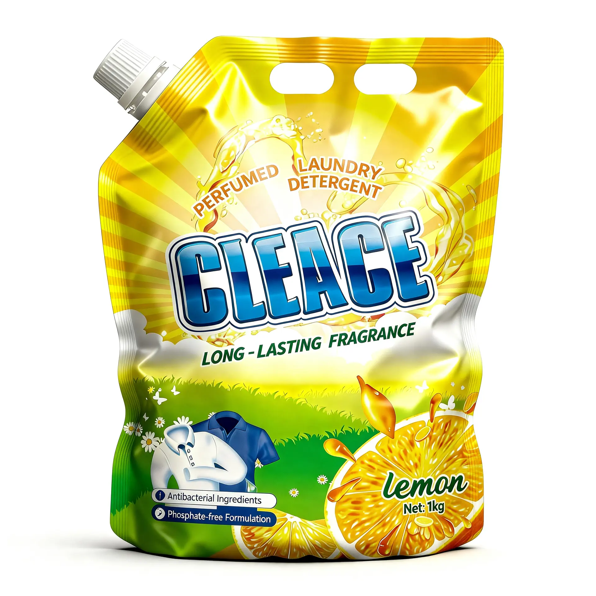 CLEACE 1kg lemon laundry detergent spouted pouch front view high resolution