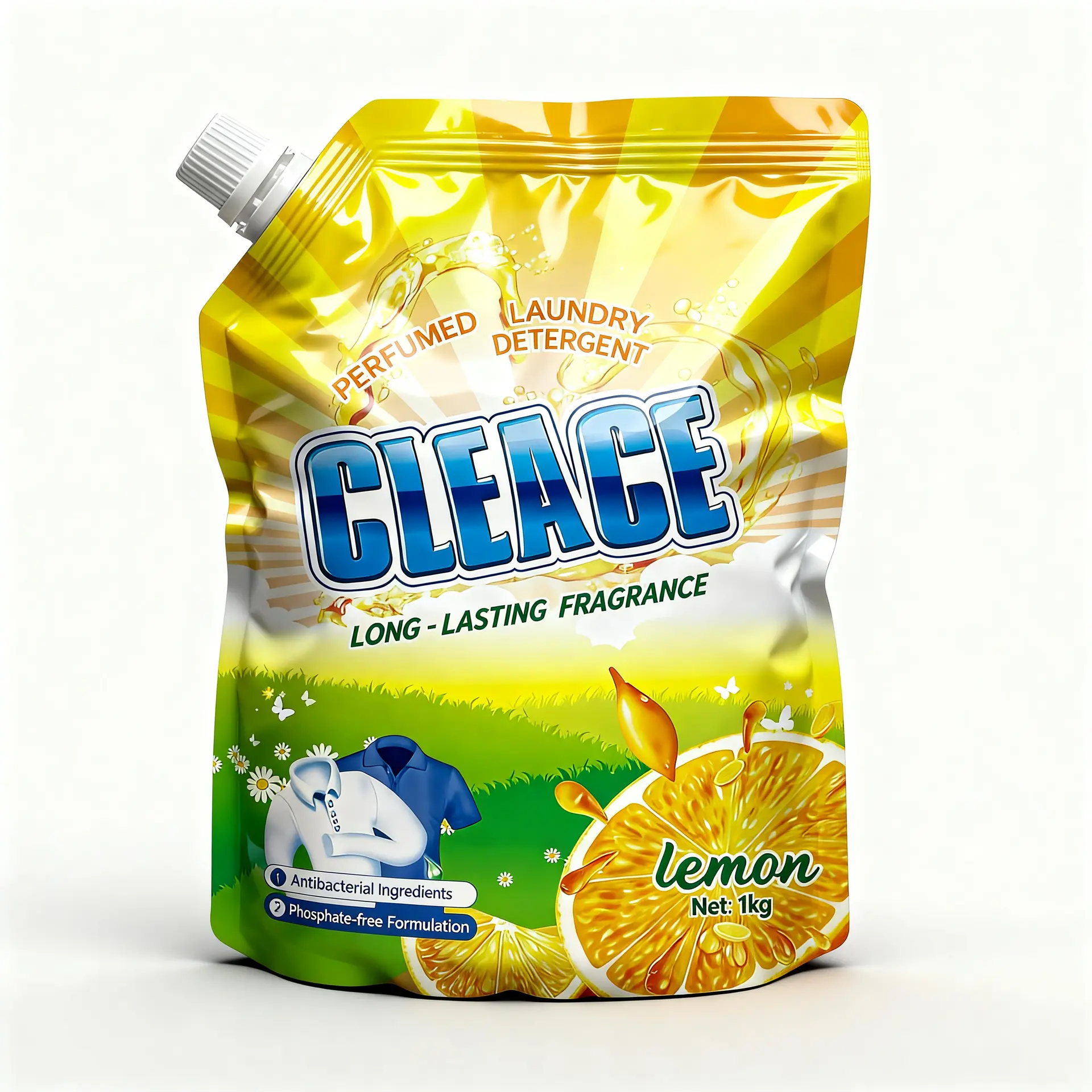 CLEACE 1kg lemon laundry detergent spouted pouch front view high resolution