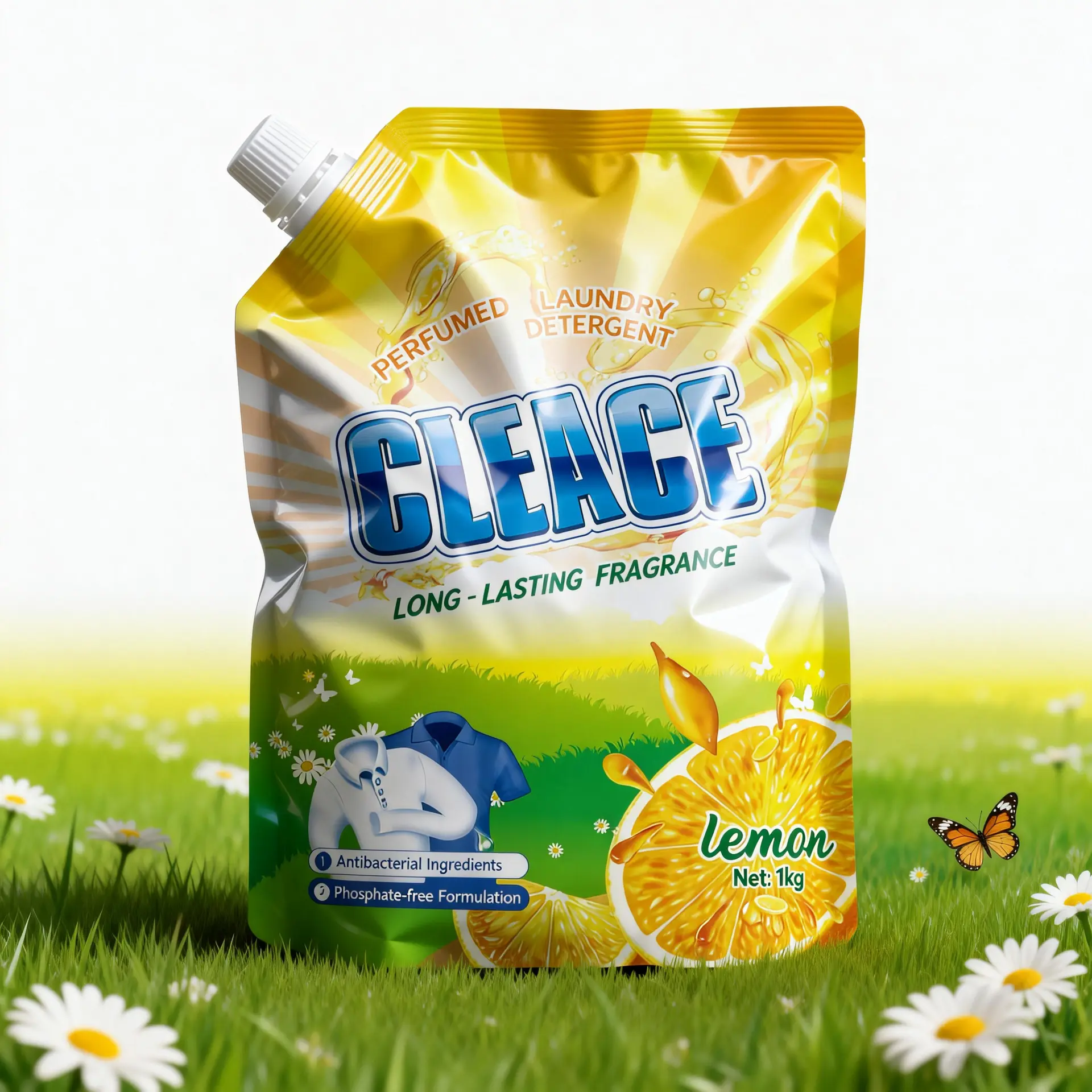 CLEACE 1kg lemon laundry detergent spouted pouch front view high resolution