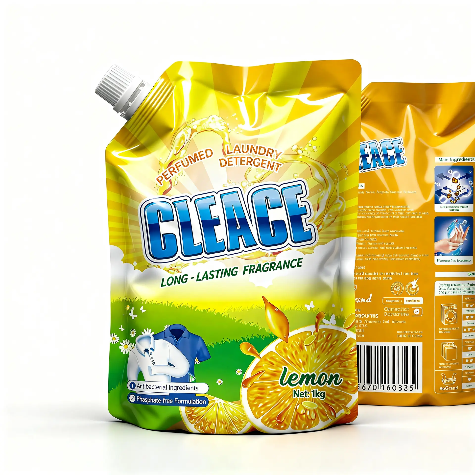 CLEACE 1kg lemon laundry detergent spouted pouch front view high resolution