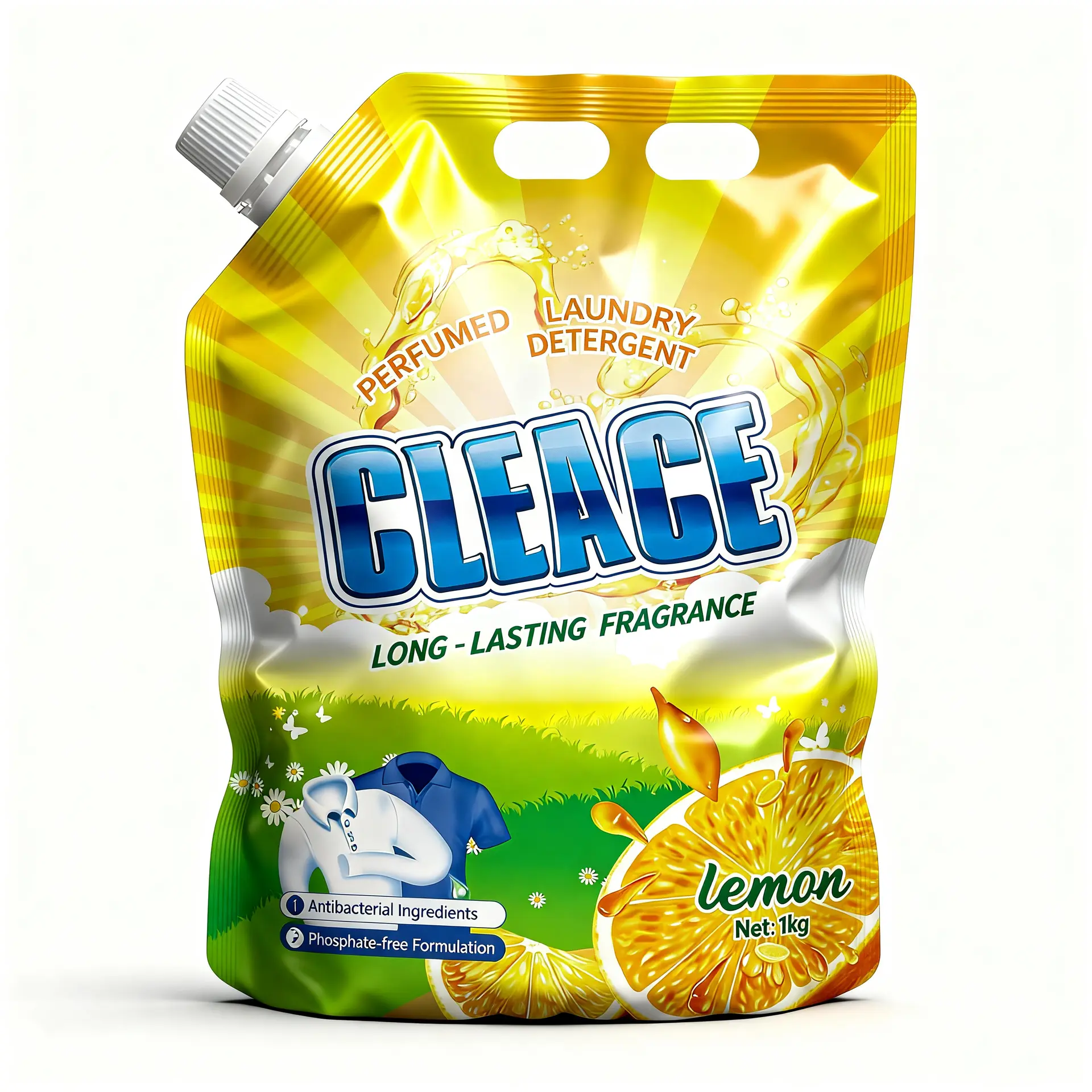 CLEACE 1kg lemon laundry detergent spouted pouch front view high resolution