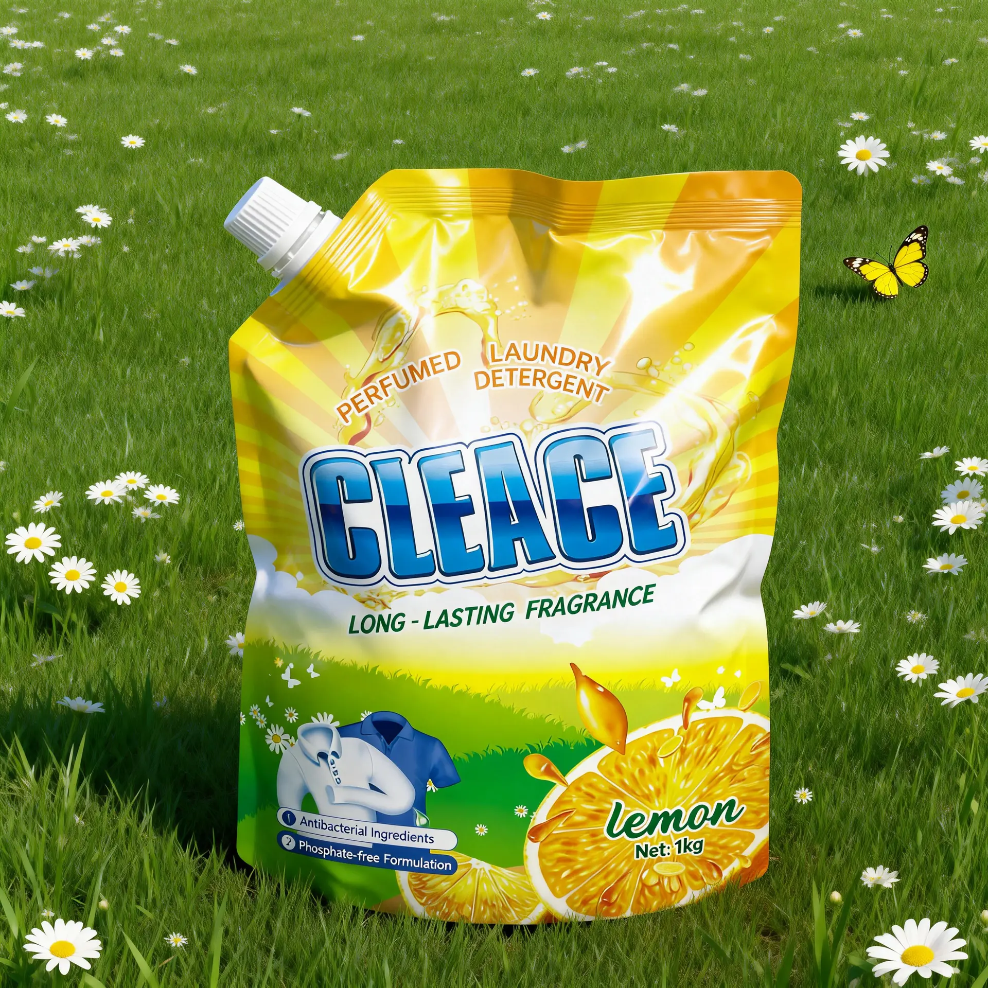 CLEACE 1kg lemon laundry detergent spouted pouch front view high resolution
