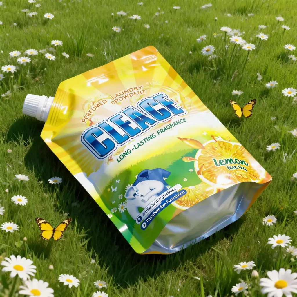 jimeng-2026-02-05-6268-一袋 CLEACE 洗衣粉 1kg 塑料袋包装，自立袋结构，顶部带白色旋盖，袋体....webp